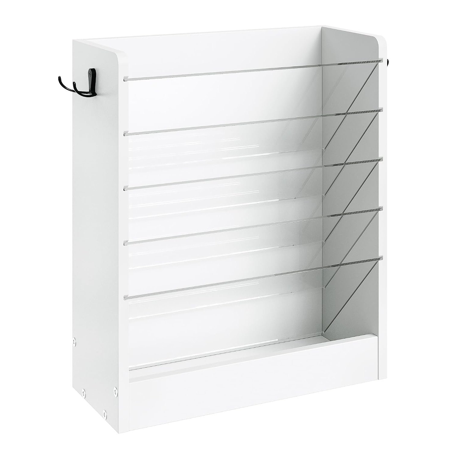 CHOEZON Wall File Holder, 6-Tier File Organizer, Office Supplies Storage Rack, Versatile Desktop Organizer, with Detachable Shelves, with Side Hooks, for Living Room, Home Office, White DMWJ02WB