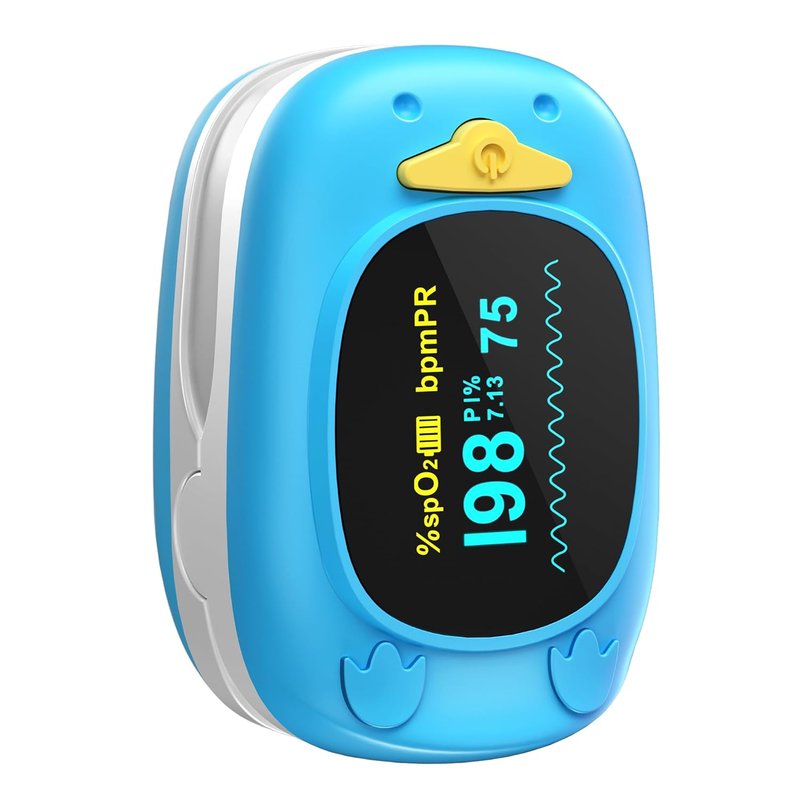 HealthTree JKS50A Paediatric Pulse Oximeter for Child kids, Fingertip Blood Oxygen Saturation Monitor, Precise SpO2 Heart Rate and PI, with OLED Display for Home Travel (Includes Batteries & Lanyard)