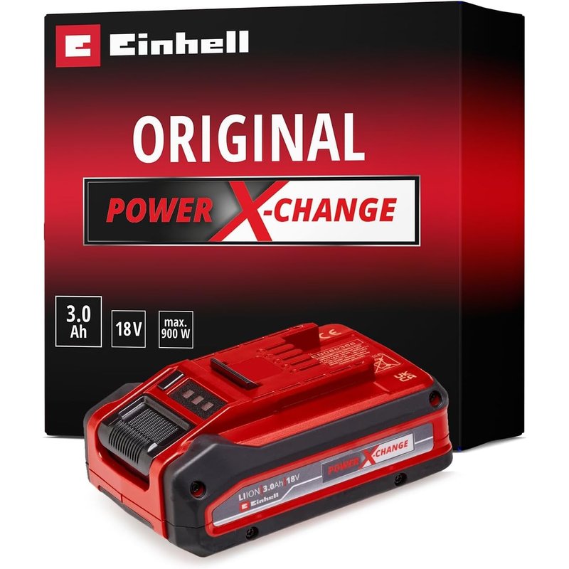 Einhell 18V 3.0Ah Plus Lithium-Ion Battery Power X-Change, 2nd Generation, Extra Power For Intensive Operation, Universally Compatible With All Einhell PXC Power Tools And Garden Machines