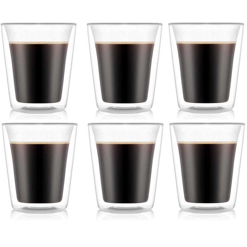 Bodum Double-Walled Coffee and Tea Glasses Canteen - Patented Valve - 200 ml - 6 Pieces