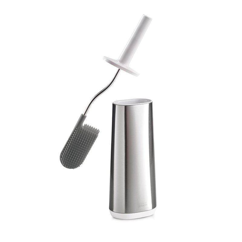 Joseph Joseph Flex - Smart Hygienic Silicone Toilet Brush with Holder Set, Flexible Anti-Drip, Anti-Clog Deep Clean Head- Stainless Steel