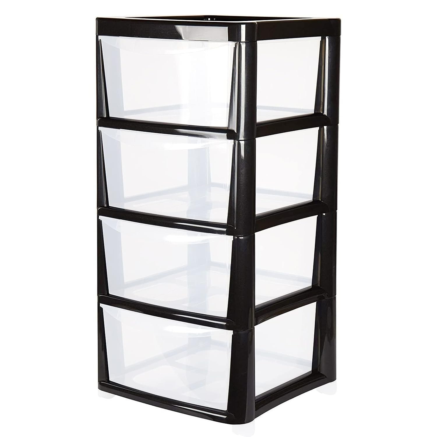 Large 4 Drawer Plastic Modular Storage Tower – Black Frame Design with Opaque Drawers – 87cm (H) x 39cm (W) x 39cm (D).
