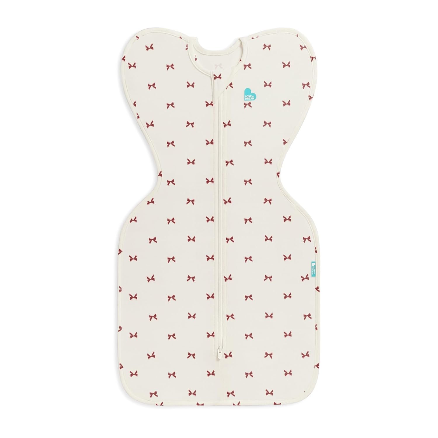 Love To Dream™ Swaddle UP™, Small 3.5–6 kg – Cotton Bows Cream | Snug Fit, Supports Healthy Sleep Routine | 1.0 Tog Ideal for Spring & Summer (20–24°C) | Machine Washable Cotton & Double Zip