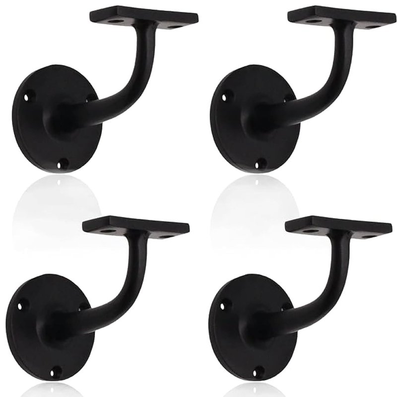Matt Black Handrail Brackets for Stair Bannister Handrail Wood and Steel Handrail - Pack of 4