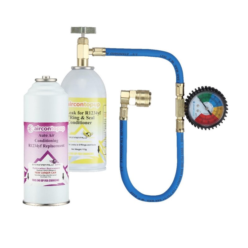 Car Aircon R1234YF Air Con Regas DIY Kit Top Up Topup + Leak Stopper Conditioner