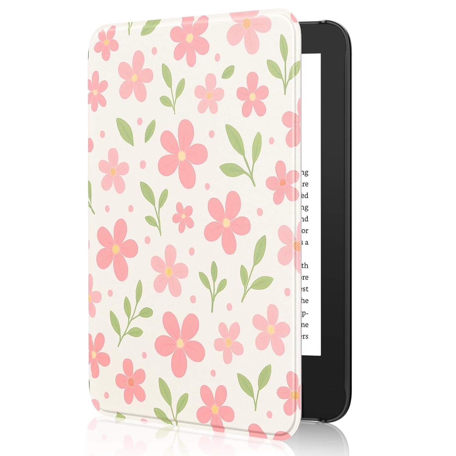 MoKo Case Fits 6" All-New E-Reader, Lightweight Shell Cover with Auto Wake/Sleep for 2024/2022 11th Gen e-Reader, Not fit BOOX & Kobo, Flower & Leaves