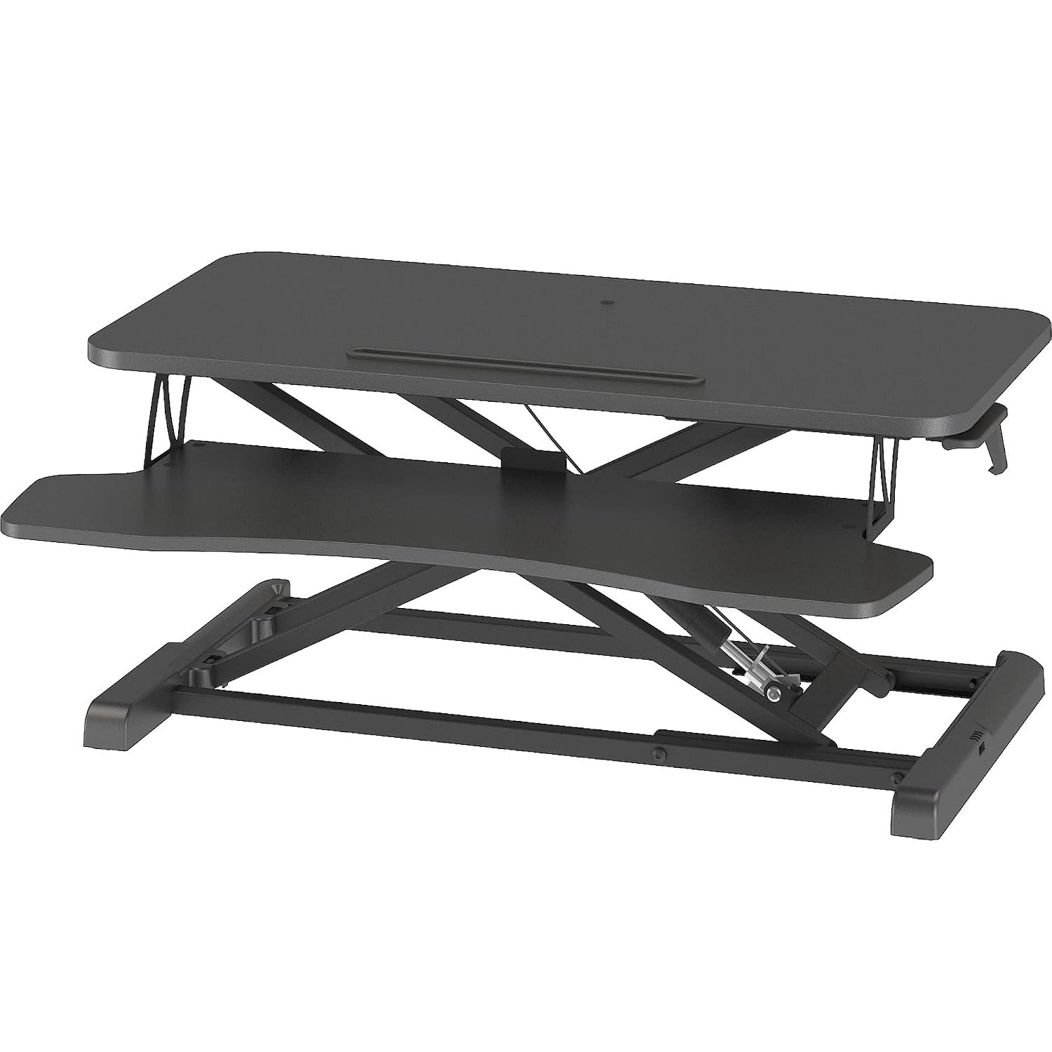 BONTEC Standing Desk Converter, 32in/80cm Height-Adjustable Dual Tier Workstation, Ergonomic Sit-Stand Desk Converter for PC Laptop Keyboard, Monitor Stand Compatible, Up to 15kg, Home Office (Black)