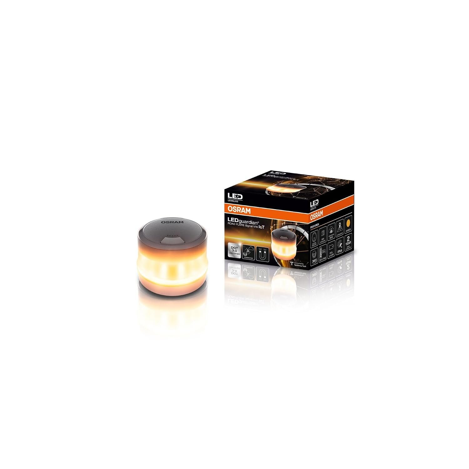 OSRAM LEDguardian ROAD FLARE Signal V16 IoT, DGT 3.0 certified LED warning light, mandatory use in Spain, 1900K, real time localization