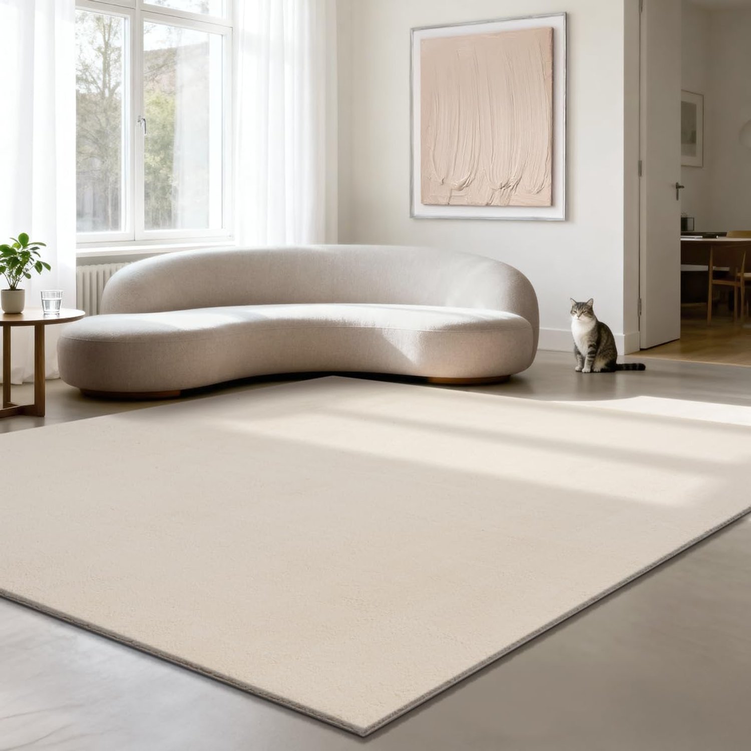 the carpet Relax Cuddly Short Pile Rug, Non-Slip Underside, Washable up to 30 Degrees, Super Soft, Fur Look, Beige, 240 x 240 cm Square