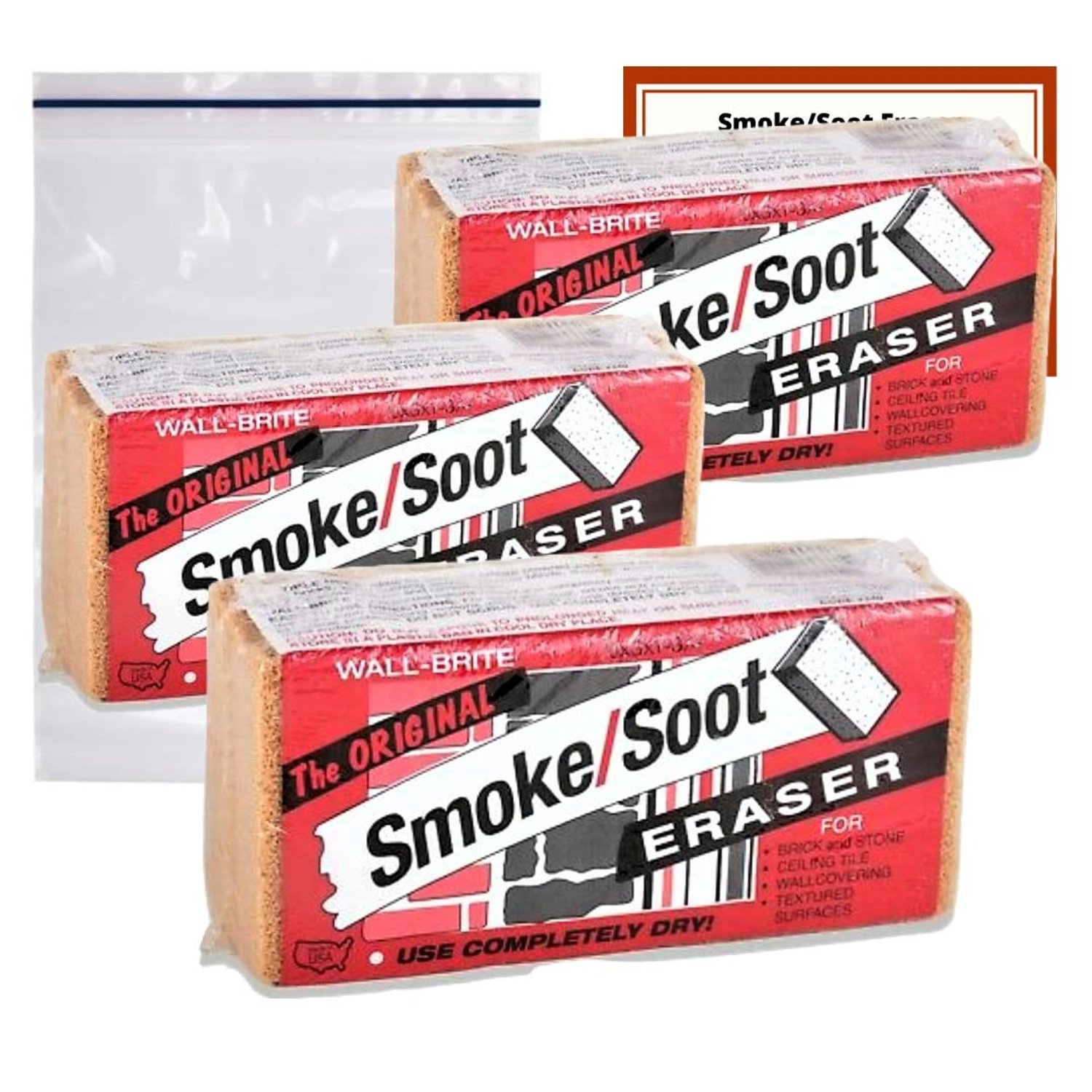Absorene Smoke Soot Eraser Sponge 3 Pack with Storage Bag and Instruction Card