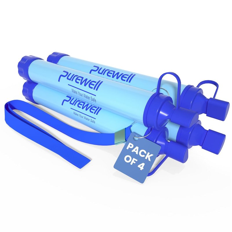 Purewell Outdoor Water Filter – 0.01 μm ultra-fine filter removes 99.99% of bacteria & heavy metals | 1500L filter capacity | Portable drinking water filter with neck strap for survival & outdoor