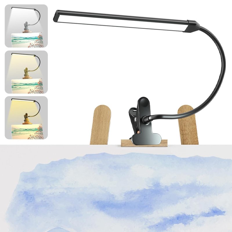 Lamptobe Clip-on LED Easel Lamp for Artists, 3 Color Modes, 10-Level Dimmable, 300lm Eye-Care Reading Light for Painting, Drawing with Flexible Arm, USB-Powered