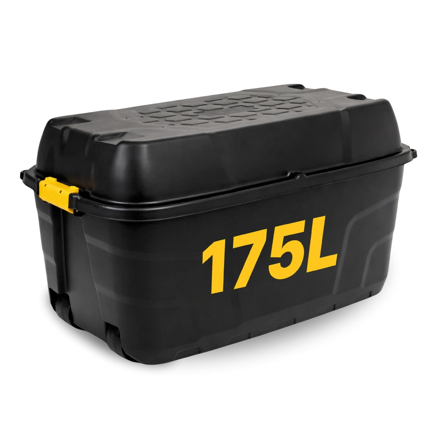 NOVECRAFTO 175L Extra Large Storage Box on Wheels with Lid – Heavy-Duty Storage Box with Clip-Lock Handles, Padlockable, Stackable & Weather-Resistant – Garage, Shed & Outdoor (Black)