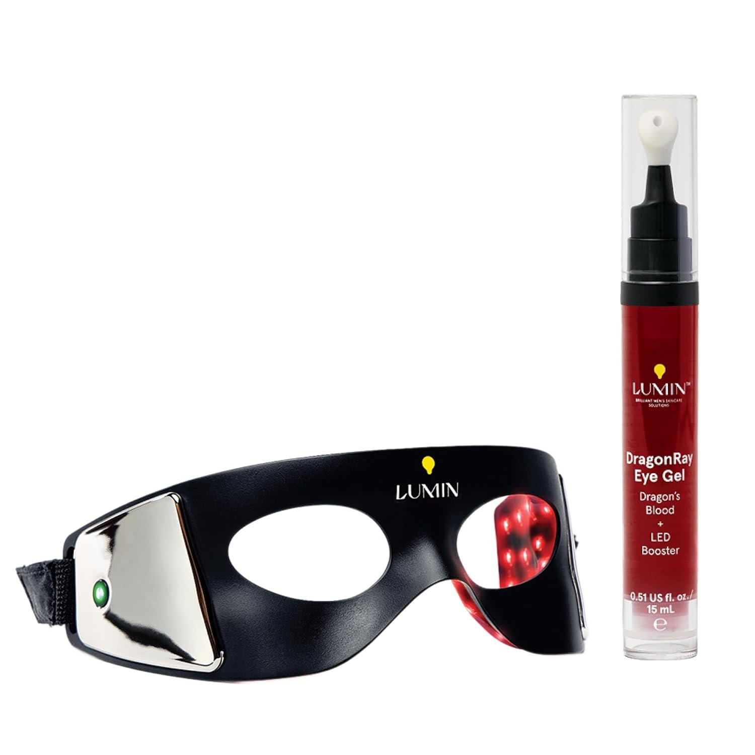 Lumin LED Eye Mask & DragonRay Eye Gel Bundle – Red Light Therapy for Dark Circles Under Eye Treatment, Eye Bags & Puffiness + Anti-Aging Eye Serum with Caffeine, Peptides & Hyaluronic Acid | Vegan