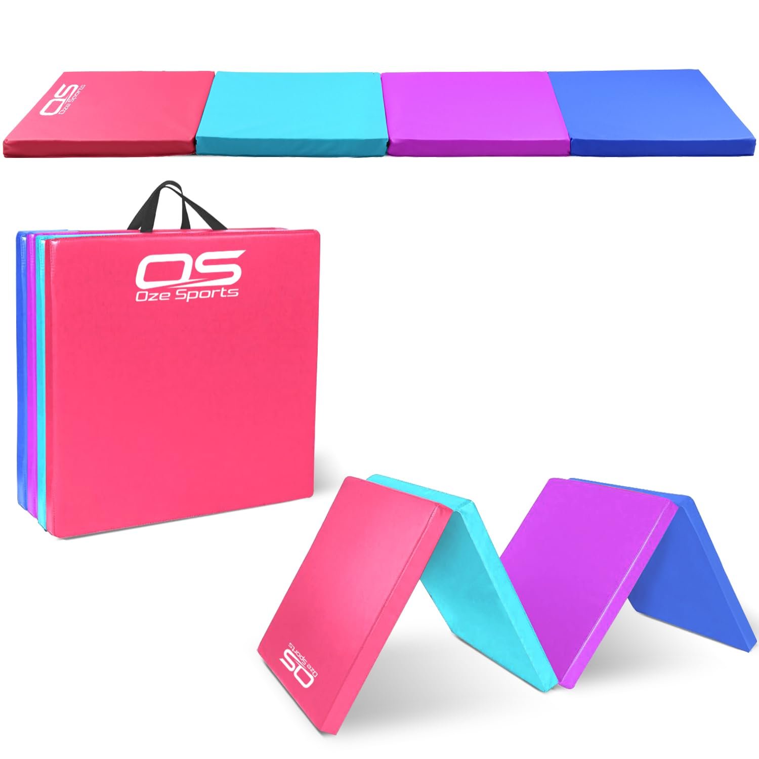 Gymnastic Tumble Exercise Mat Non Slip PU Leather Surface High Density Polyether Material 6FT Long Tri Folding Crash With Carry Handles perfect for gymnastics yoga Pilates (Multicoloured)