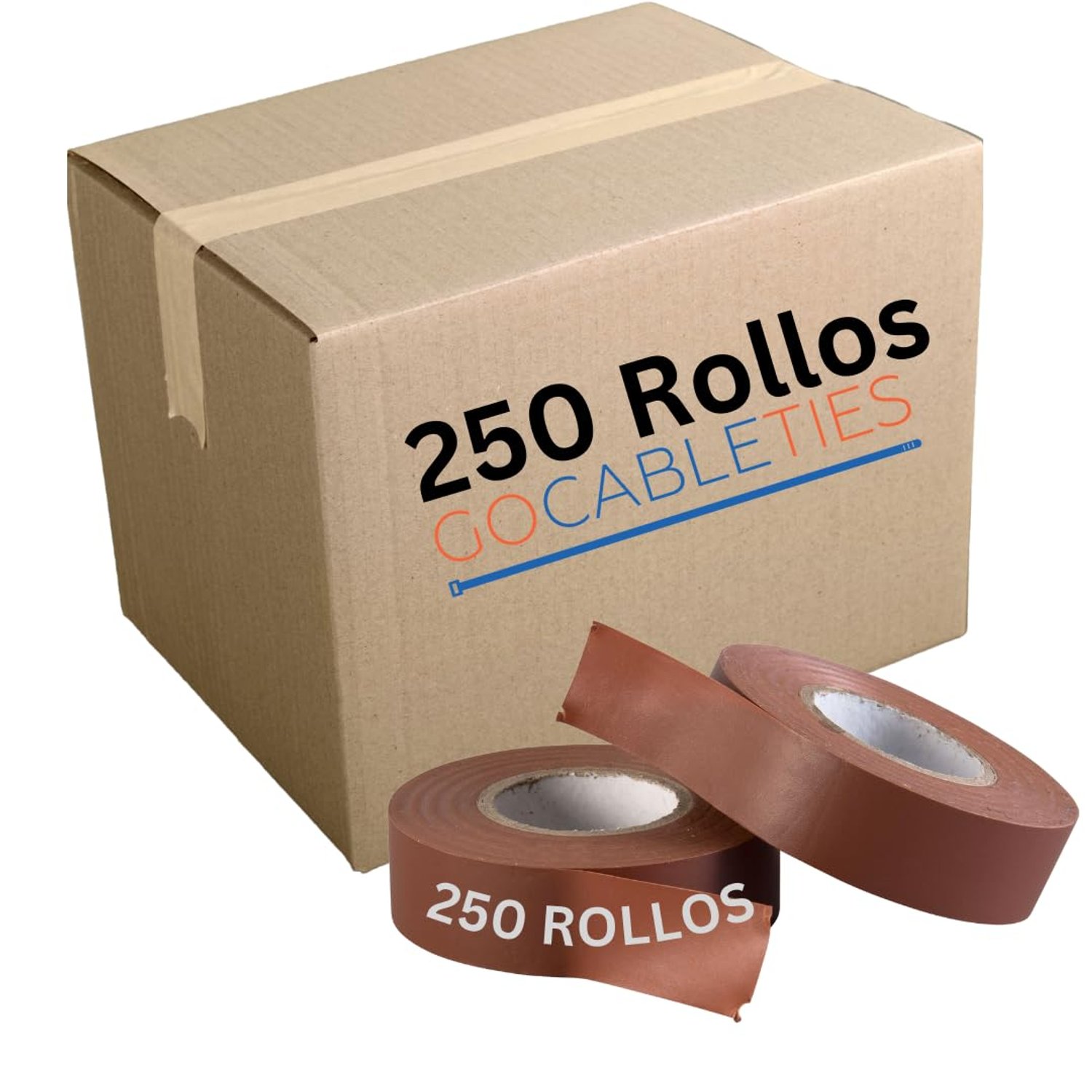 Gocableties Brown Electrical Tape, 19mm x 20m, Bulk Box of 250 Rolls, Strong Self-Adhesive PVC Insulation Tape for Insulating, Repairing and Protecting Electrical Wires