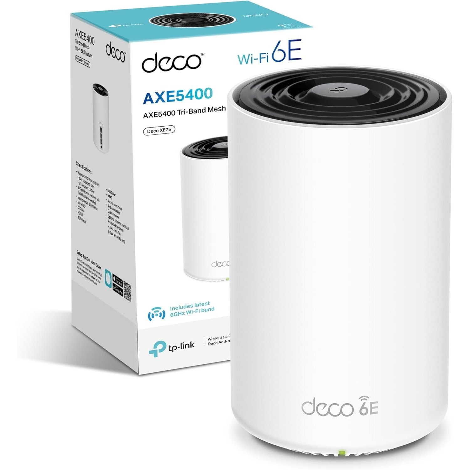 TP-Link Deco XE75 AXE5400Mbps WiFi 6E Mesh System, 8K/4K Streaming, Online Meeting, AI-Driven Mesh, Deco Extender, Covers 2,900 ft2, Connect 200 Devices, Alexa, Easy Setup, Homeshield