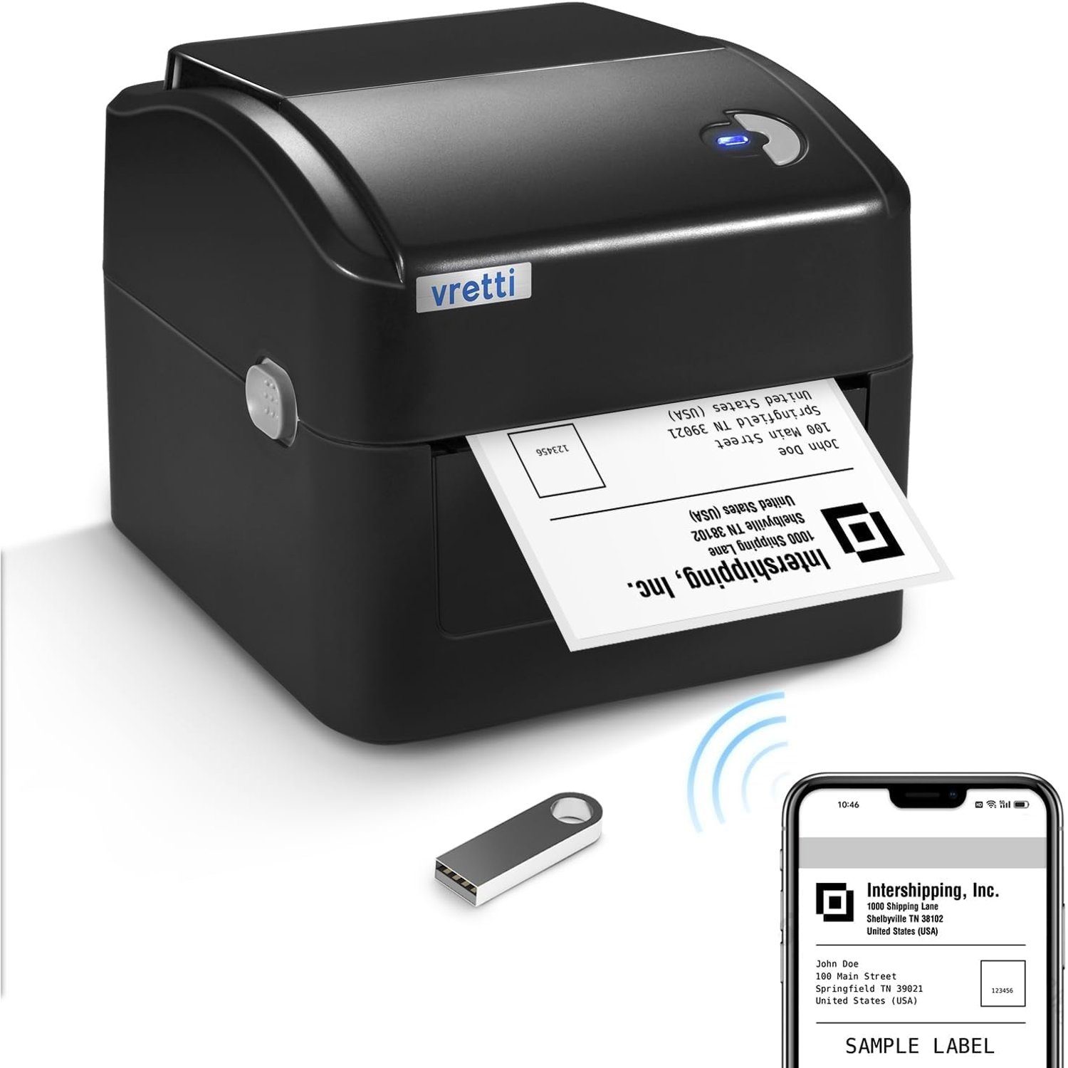 vretti Thermal Label Printer 4x6, Built-in Large label Tray, WiFi & USB for Royal Mail, Vinted, Amazon, No Ink/Toner, 99.99% Scan Success, 3x Longer Lifespan