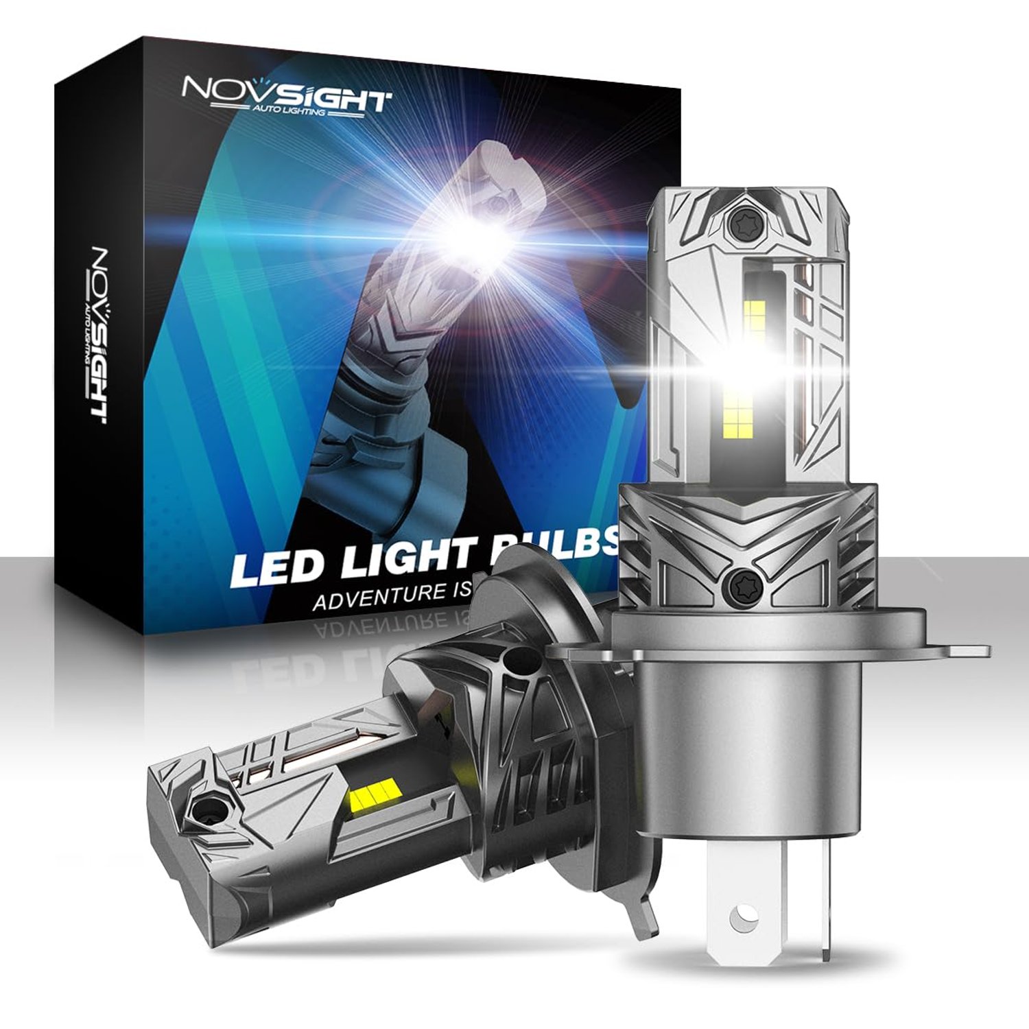 NOVSIGHT H4 LED Headlight Bulb - 1:1 Mini Size 6500K Cool White Light, 60W 24000LM H4 Headlight Bulbs Car Conversion Kit, Plug and Play,IP68 Waterproof,Pack of 2