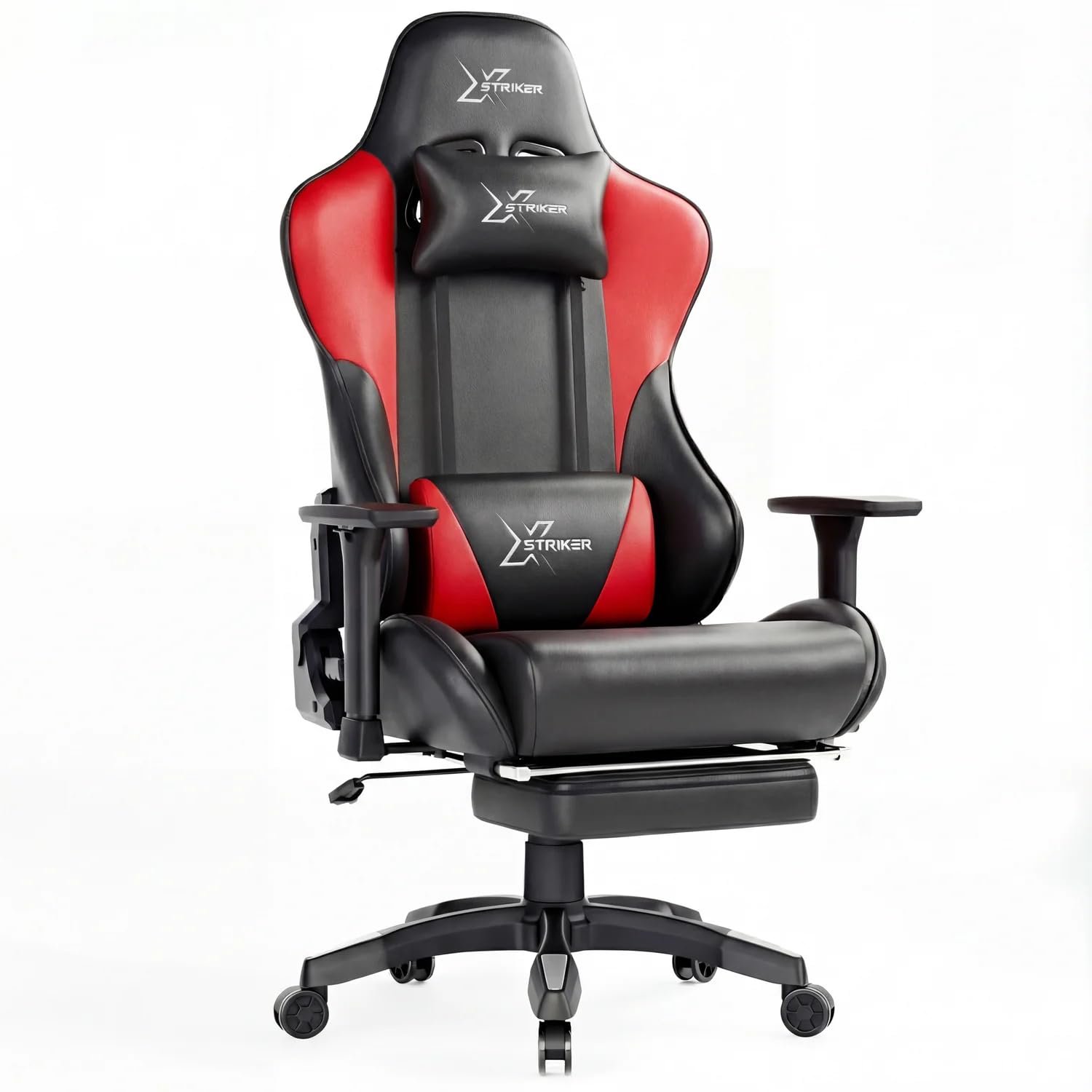 Blisswood PU Leather Gaming Chair For Adults With Footrest, Large High-Back Ergonomic Recliner Chair, Cool Gel Cushion, 3D Armrests & Lumbar Support, Heavy Duty Swivel Office Chair Black + Red
