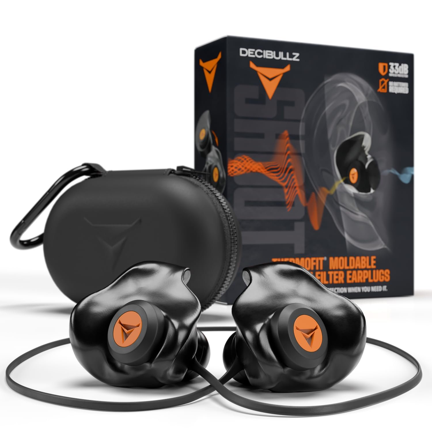 Decibullz Percussive Moldable Earplugs 33 dB NRR for Hunting & Shooting, Gun Range Hearing Protection for Shooters, Reusable Ear Plugs for Shooting Range, molding Tool Included