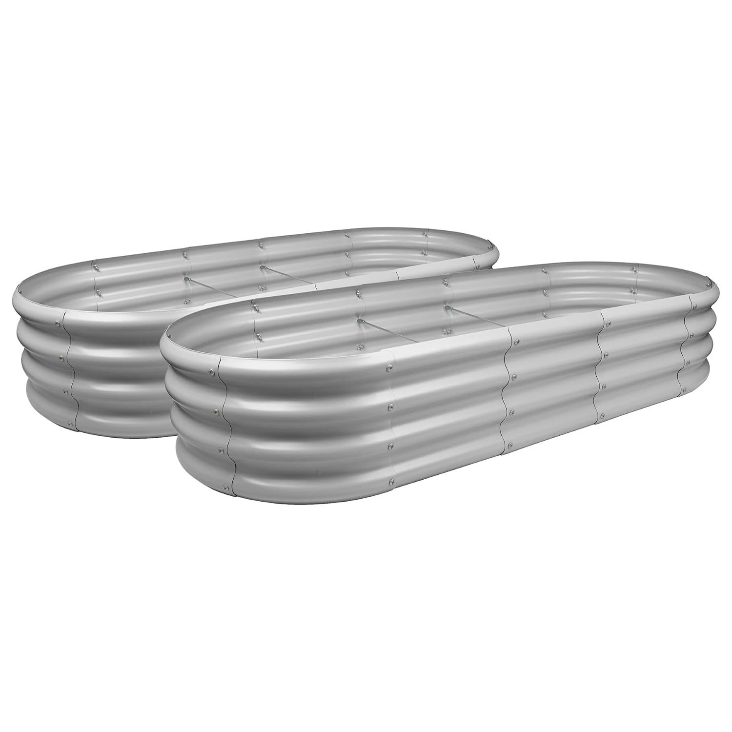 Harbour Housewares Raised Garden Bed - Silver - 180 x 90cm - Rounded - Pack of 2 - Bottomless Galvanised Steel Planter Box for Growing Outdoor Plants, Vegetables, Flowers and Herbs