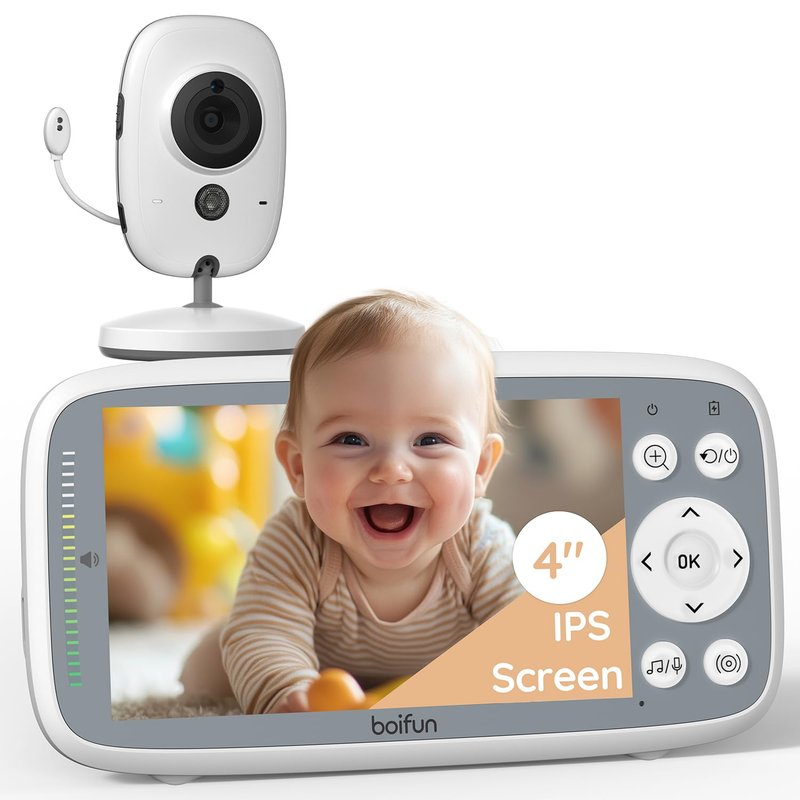 2026 Upgraded Boifun Baby Monitor with Camera and Night Vision, No WiFi, 4-inch Crystal Clear IPS Screen, 2-Way Talk, Temperature & Sound Alerts, 3x Zoom, Lullaby, Feeding Reminder,LED Sound Indicator