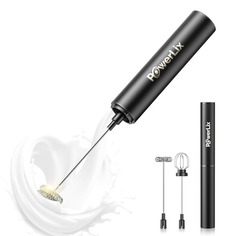POWERLIX Pro 3-in-1 Handheld Milk Frother Electric - USB-C Rechargeable, 10,000 RPM Quick Whisk, Detachable Heads for Latte/Cappuccino/Egg Whites, Auto-Stop Safety, Portable Barista Tool