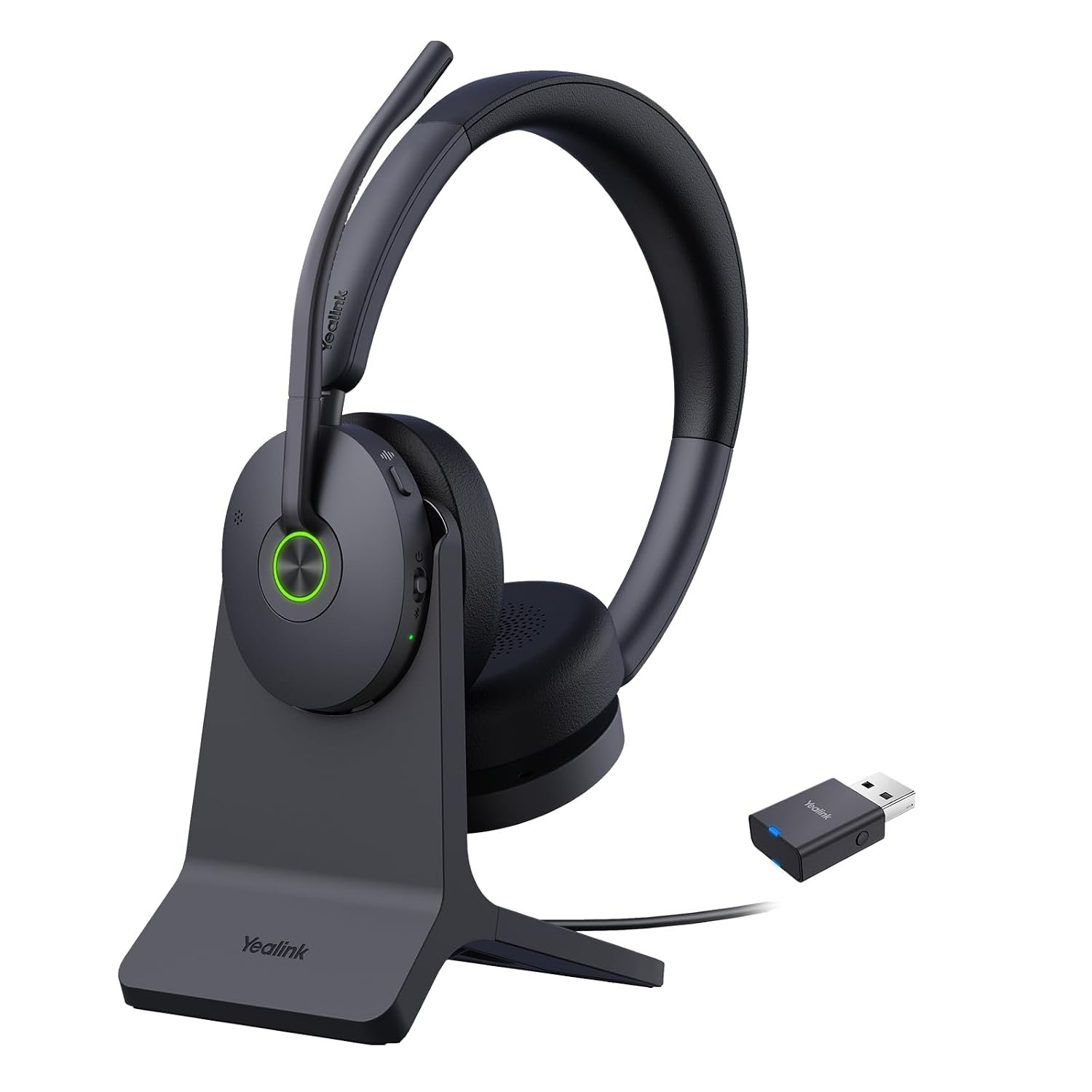 Yealink WH68 Wireless Headset with Charging Stand, On-ear Headset with ANC Noise Canceling, Bluetooth & DECT Headset for PC/Phone, 492ft Range, 32H Talk Time, Office Headset for Teams/Zoom/Work
