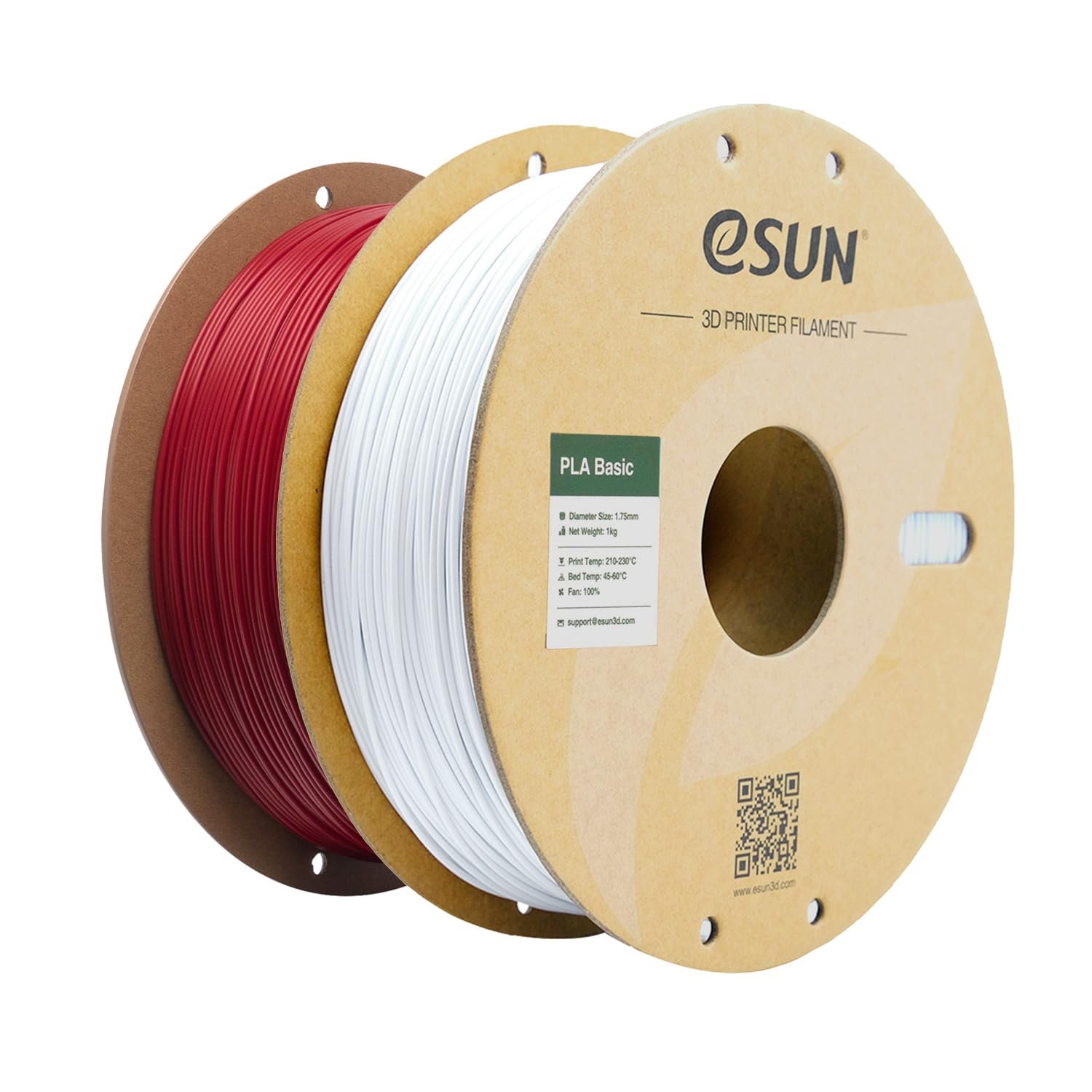eSUN PLA Filament 1.75mm, PLA Basic 3D Printing Filament Dimensional Accuracy +/- 0.05mm, 1KG per Spool, 2 Spools for 3D Printers,Fire Engine Red+Cold White