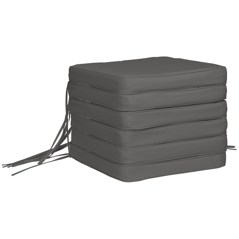 Outsunny Set of 6 Chair Cushion Seat Pads Dining Chair w/Straps Indoor Outdoor Removable Tie On Garden Patio, Grey