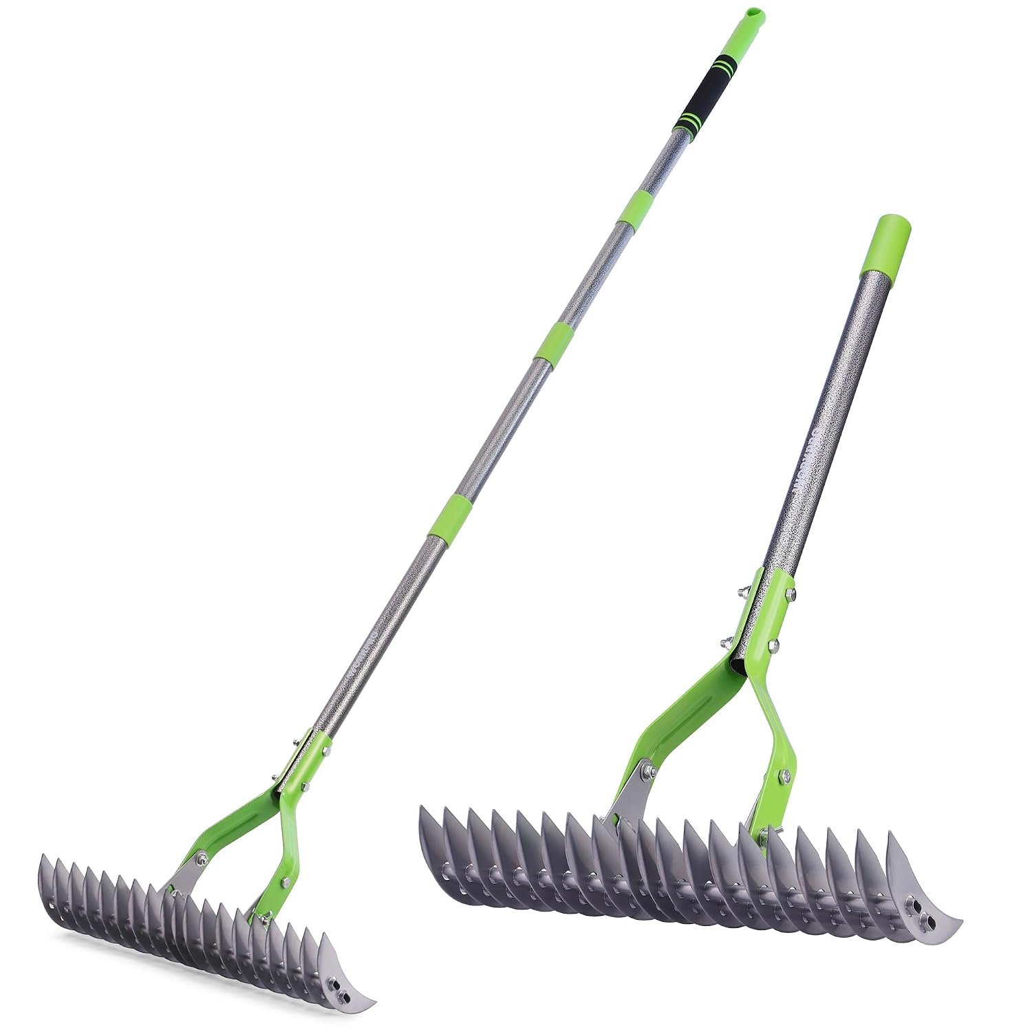 WORKPRO 178 CM Lawn Thatch Rake with Adjustable Handle, Dethatcher Rakes for Lawns, Heavy Duty Dethatching Rakes with Adjustable Head for Removing Dead Grass and Clippings, Loosening Soil