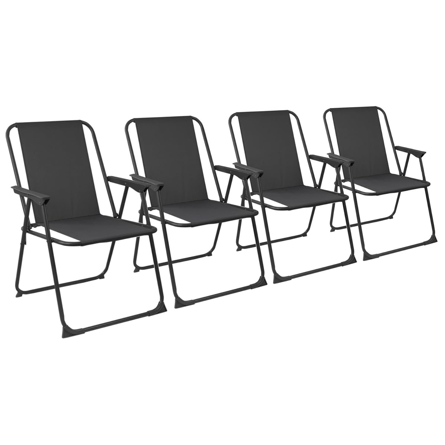 Harbour Housewares Folding Beach Deck Chairs - Black - Pack of 4 - Metal Outdoor Patio Seat Lightweight Portable Deck Chair for Picnic, Garden, Camping, Fishing