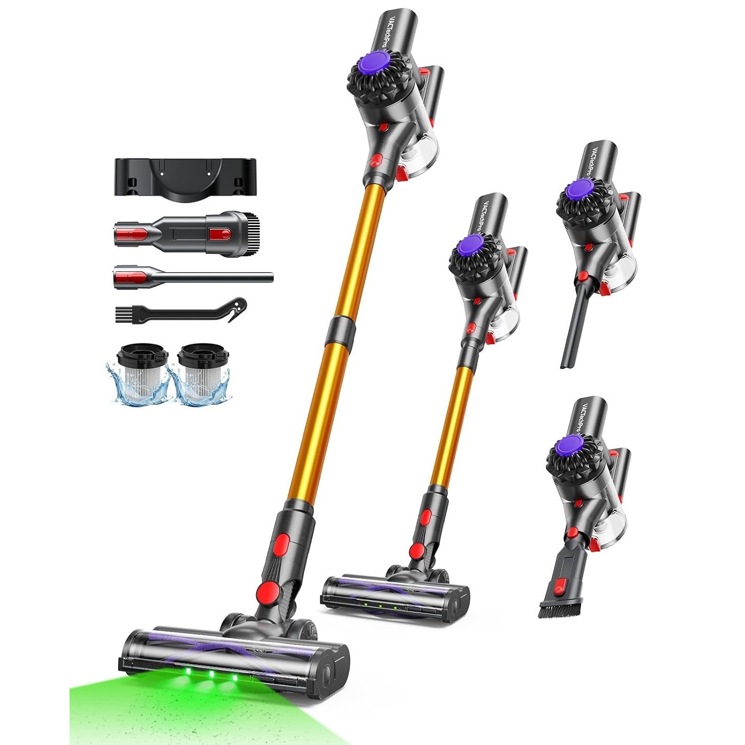 VACTechPro Cordless Vacuum Cleaner, 35KPa/45Mins Stick Vacuum, 6-in-1 Lightweight Powerful Handheld Vacuums with Detachable Battery, Anti-Tangled Upright Vacuum for Pet Hair Carpet Home Stair Car