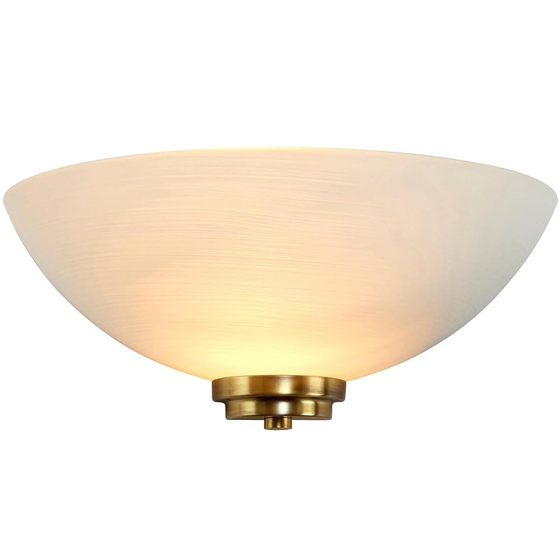 National Lighting Kaden Decorative Antique Brass Trim E27 LED Compatible Wall Light Uplighter with White Lined Painted Glass Shade