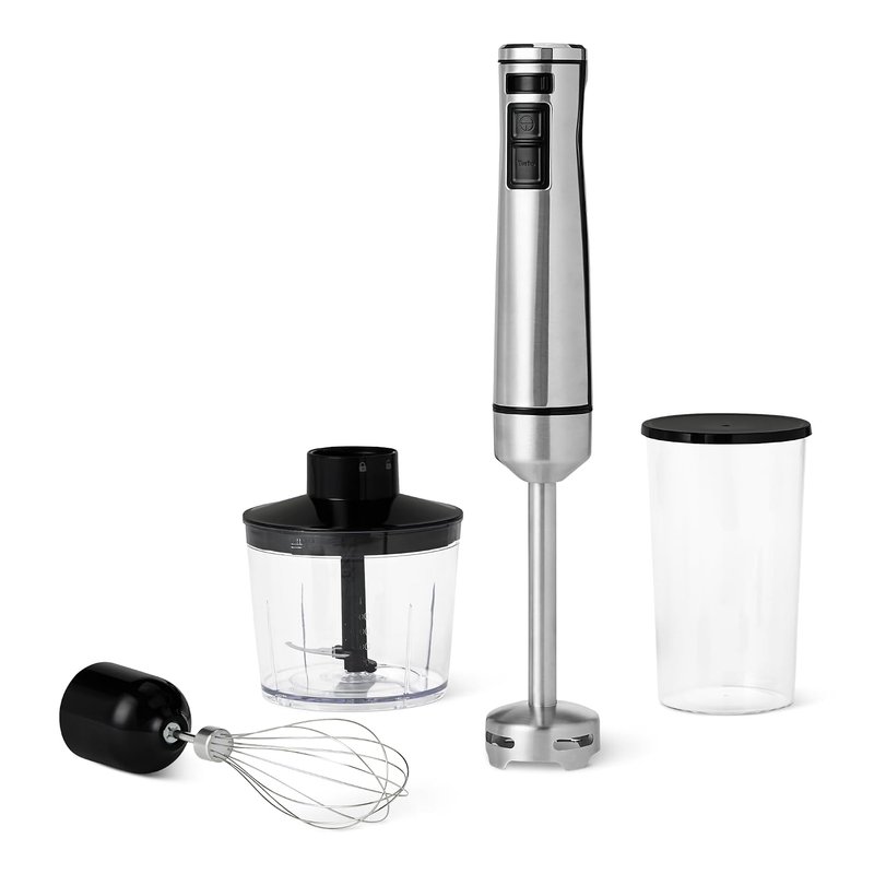 Amazon Basics 1000 Watt Multi-Speed Immersion Hand Blender with Attachments, Corded, Silver