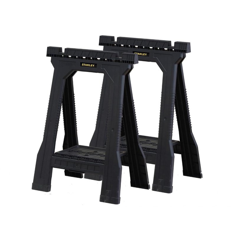 STANLEY Folding Junior Work Bench Saw Horse Twin Pack, with Tray for Tools and Small Parts, STST1-70355