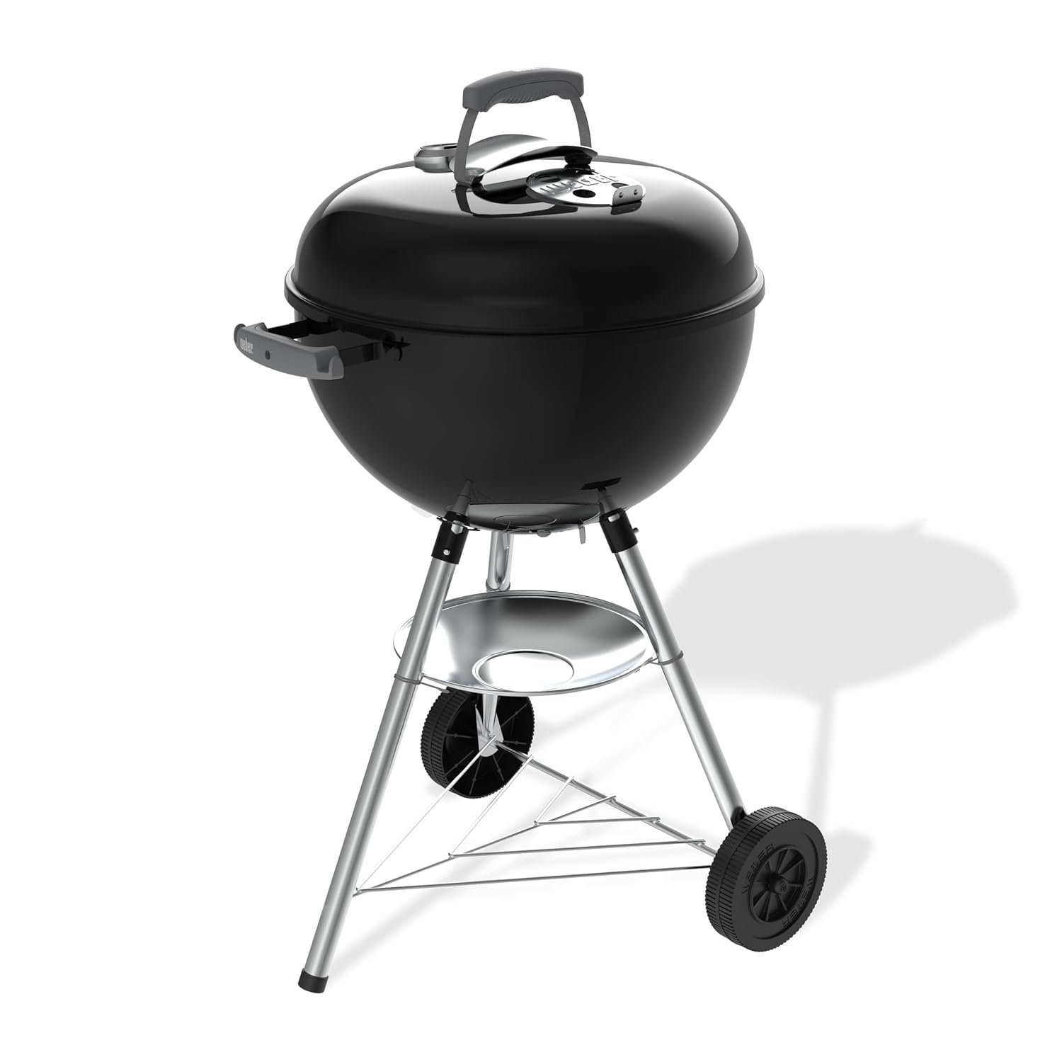 Weber Bar-B-Kettle Charcoal Barbecue 47 cm with Stand & Wheels/Classic BBQ, Rust-Resistant Porcelain-Enamelled Finish, Built-In Lid Thermometer, Ash Catcher, 1548 cm² Cooking Surface, Black
