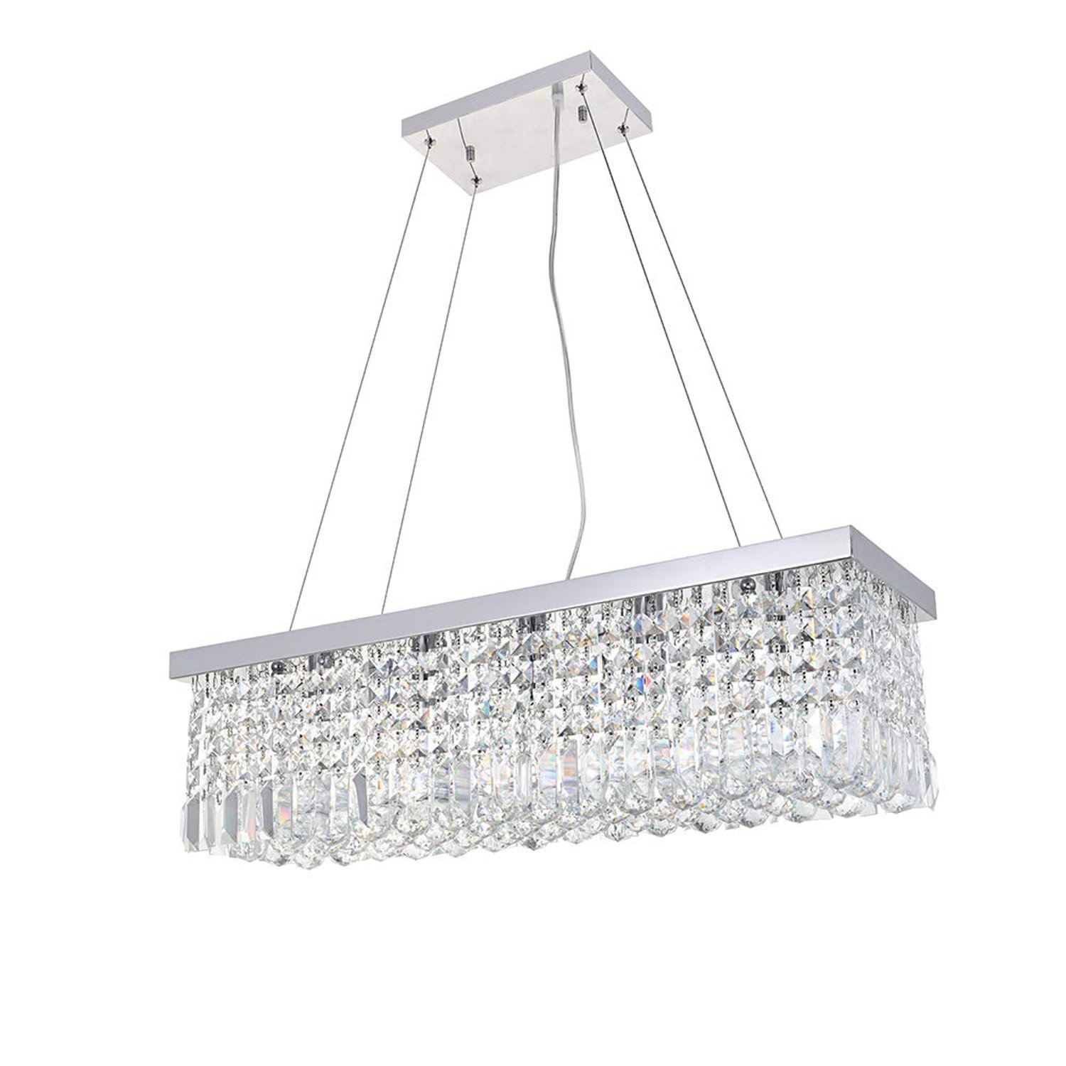 A1A9 Modern Crystal Chandelier Lights Luxury Rectangle Raindrop Elegant Ceiling Light Chrome Flush Mount LED Pendant Lighting Fixture for Livingroom, Dining Room, Foyer, Stairway, Lounge, Bar, Club