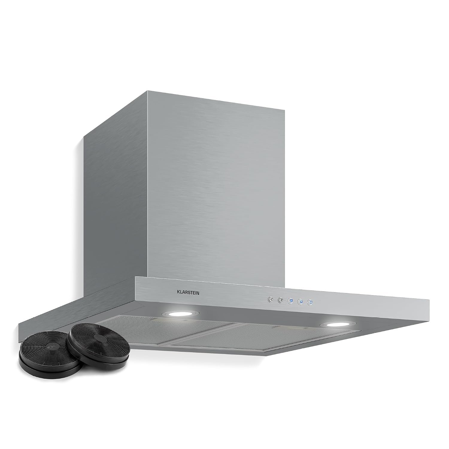 Klarstein Limelight Cooker Hood 60 cm, Stainless Steel Wall-Mounted Extractor Hood, 3 Speeds, 640 m³/h, Digital Display, LED Lighting, 64 dB, Ducted & Recirculating, Silver
