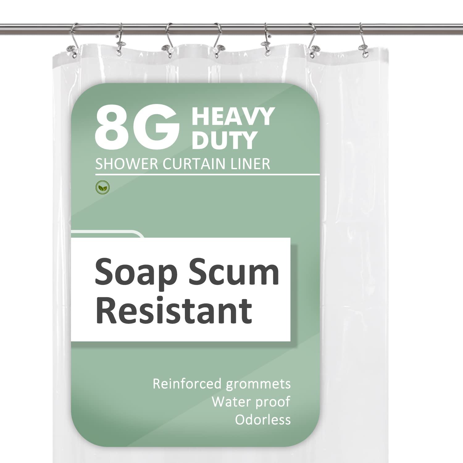 Small Shower Curtain Liner for Stall Size 36 x 72, 8G Heavy Duty PEVA Narrow Standing Single with 3 Magnets, Waterproof Half Curtains 7 Grommets, Clear, 36x72