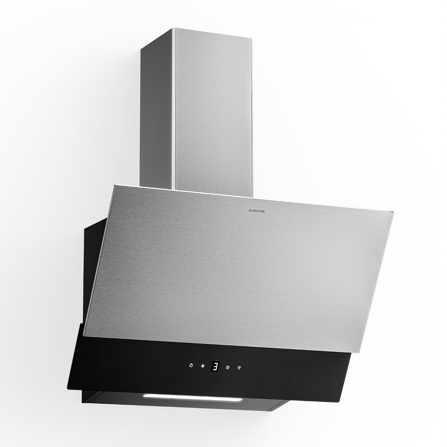 Klarstein Verosteel Angled Cooker Hood 45cm - 624 m³/h, A++ Energy, Touch Control, LED Lighting, Quiet, Stainless Steel & Glass, Ducted/Recirculating, Extractor Hood