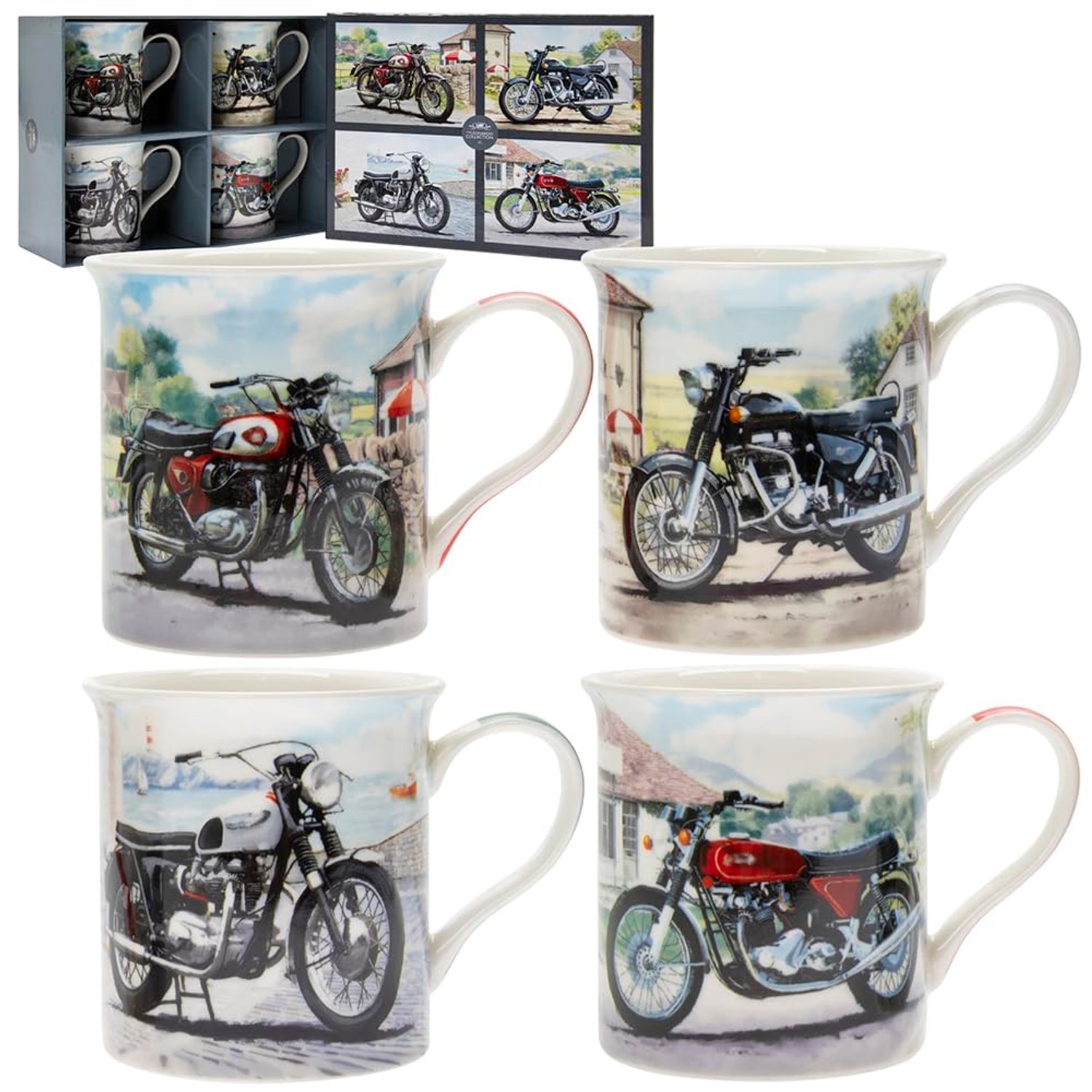 Lesser & Pavey Classic Motorbikes Mugs Set of 4 | Ceramic Coffee Mugs Set for Home or Work | Premium Design Mugs Set for All Occasions | Lovely Mugs for Tea, Coffee & Hot Drinks