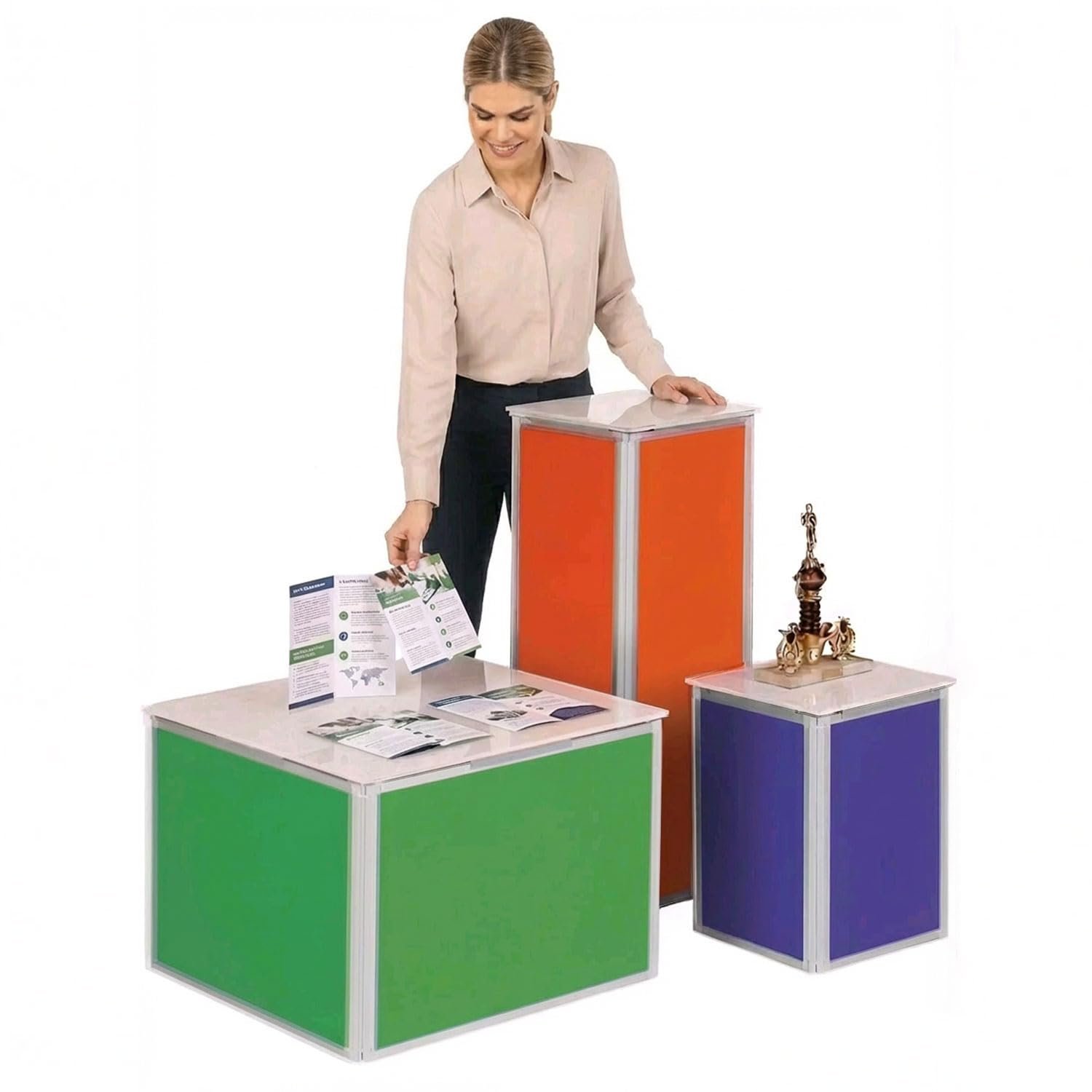Metroplan Folding Exhibition Display Plinth Stand, 750 x 700 x 700mm, Aluminium Frame with Interlocking Gear Hinge Mechanism- Ideal for Display, Pop-up Fairs, Venues (Alpha Red)