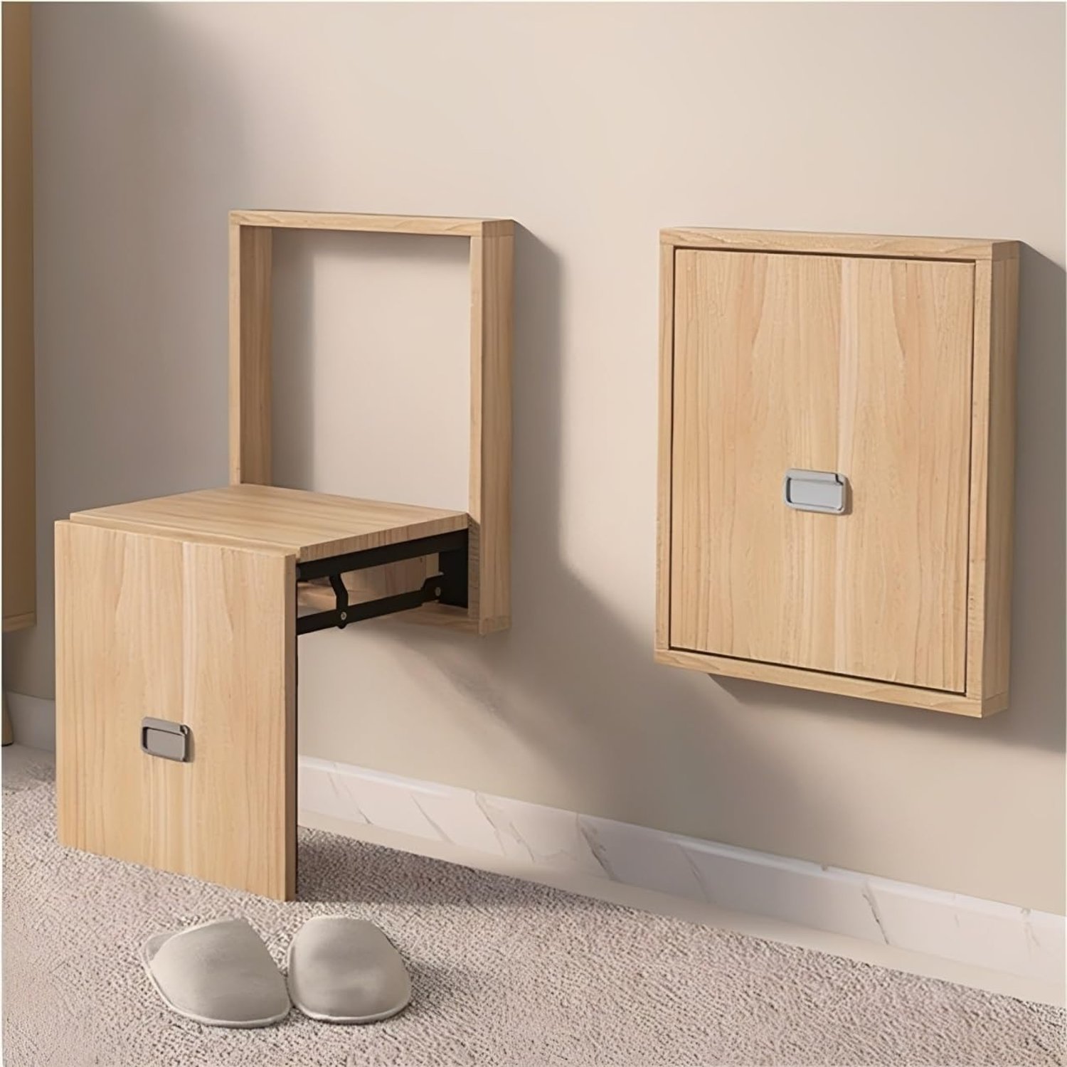 Cafusesdd Wall Mounted Foldable Shoe Changing Stool, Wall Mounted Folding Chair Non-slip Bottom Pads, Space Saving Hidden Wall Seat for Entryway Living Bedroom Hallway(A)