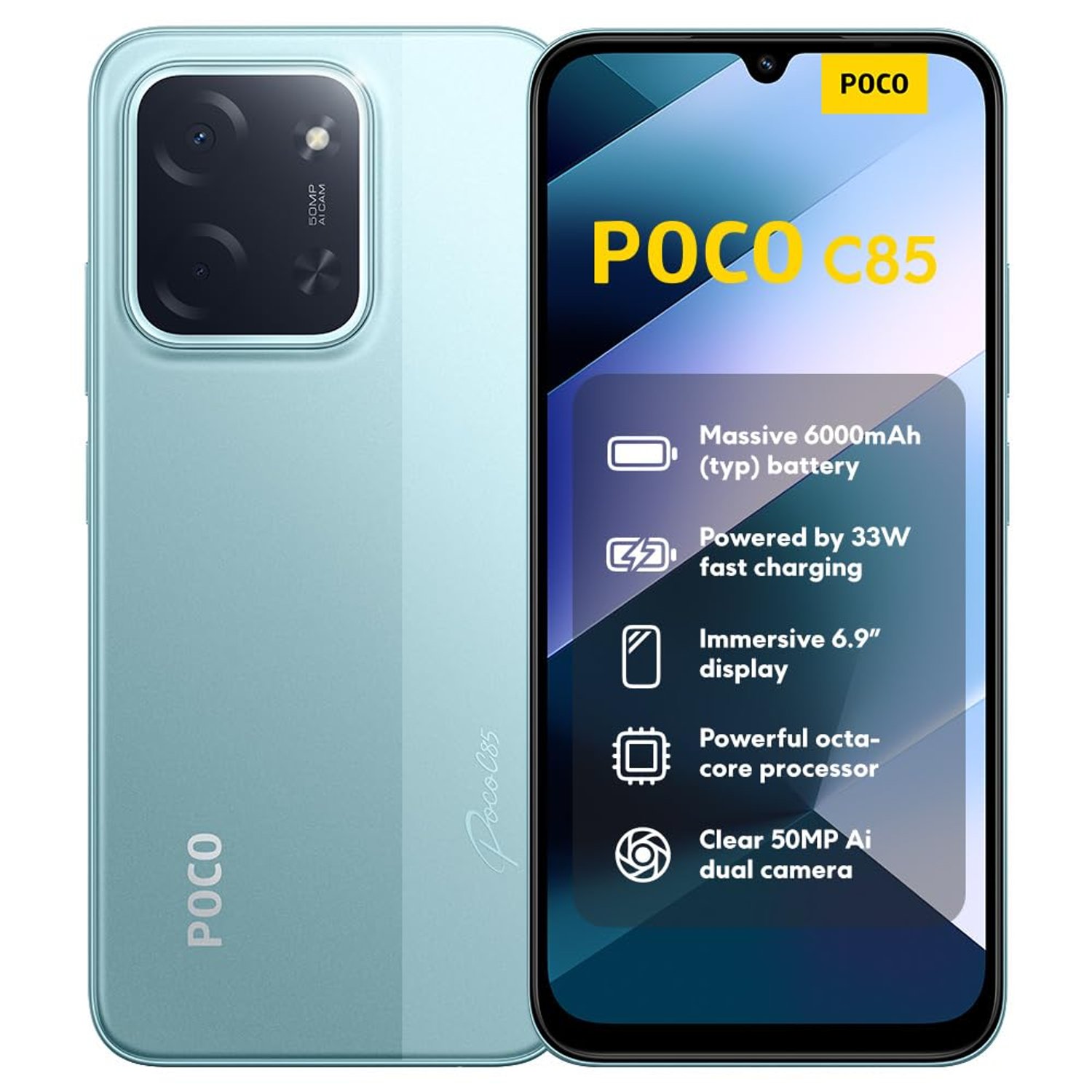 XIAOMI POCO C85, Smartphone 8+256GB, 6.9" 120Hz Display 7.99mm Design, MediaTek Helio G81-Ultra Octa-core, 50MP AI dual camera, 6000mAh, Green, Charger Not Included