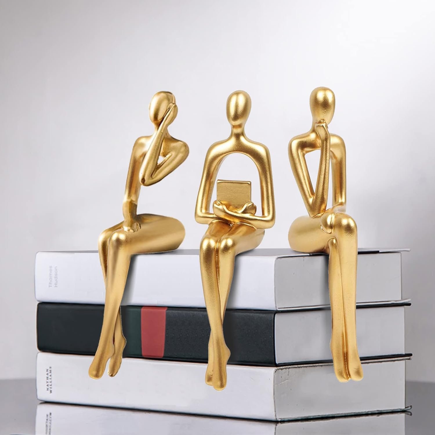 Masvan 3Pcs Home Decor Gold Thinker Statues Resin Sculpture Accents, Modern Abstract Ornaments Bookshelf Collectible Figurines, Shelf Decorations for Living Room Office Table Dining Desk,Gold