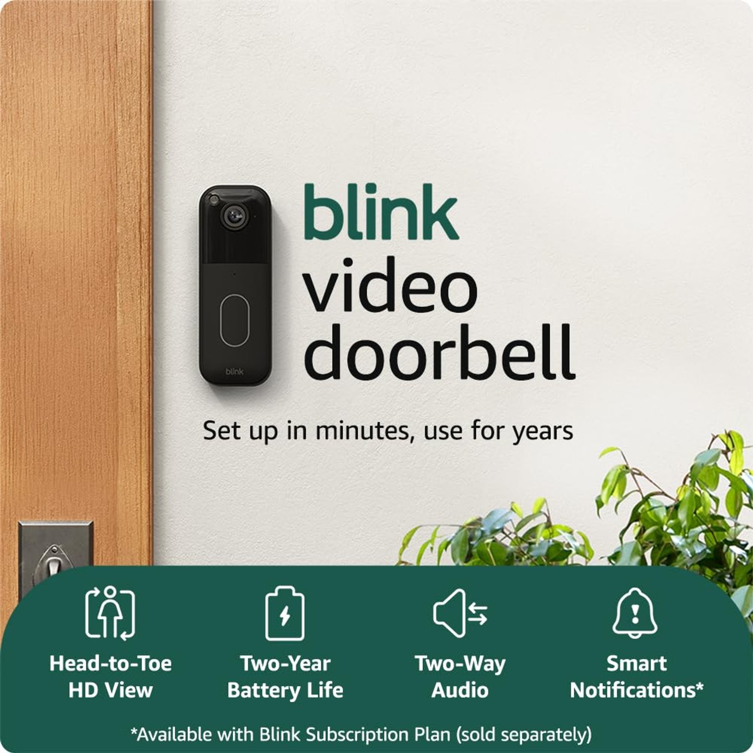 Blink Video Doorbell | Add-on | Head-to-toe HD view, two-year battery life, simple setup, IP65 | Works with Alexa | Required Sync Module not included – (Black)