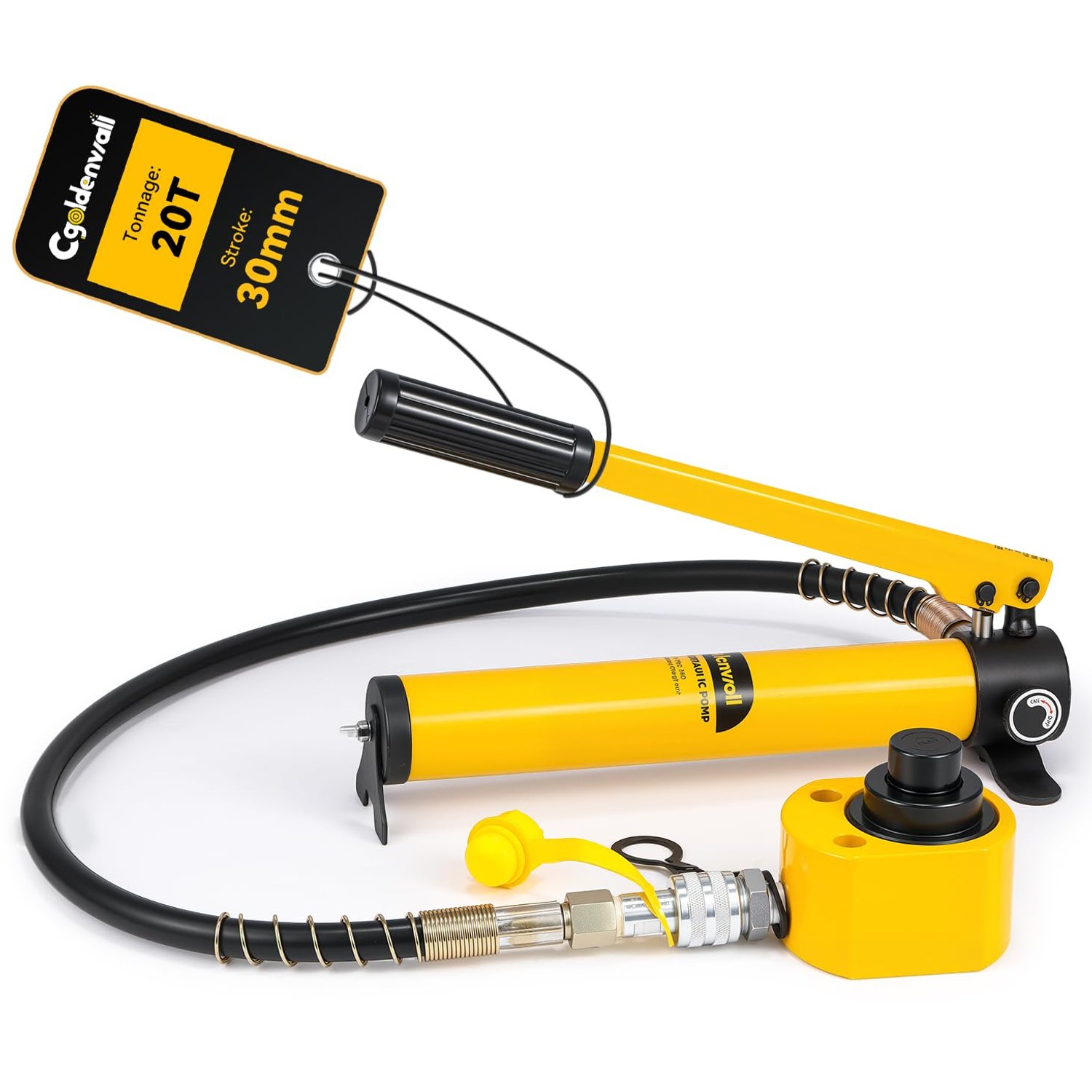 CGOLDENWALL Hydraulic Cylinder Ram 20T with Hand Pump CP-180, Stroke 30mm, Body Height 57mm, Effective Area 11.3cm², for Bridges/Building/Machinery Industries (DFPY-20T+CP-180)