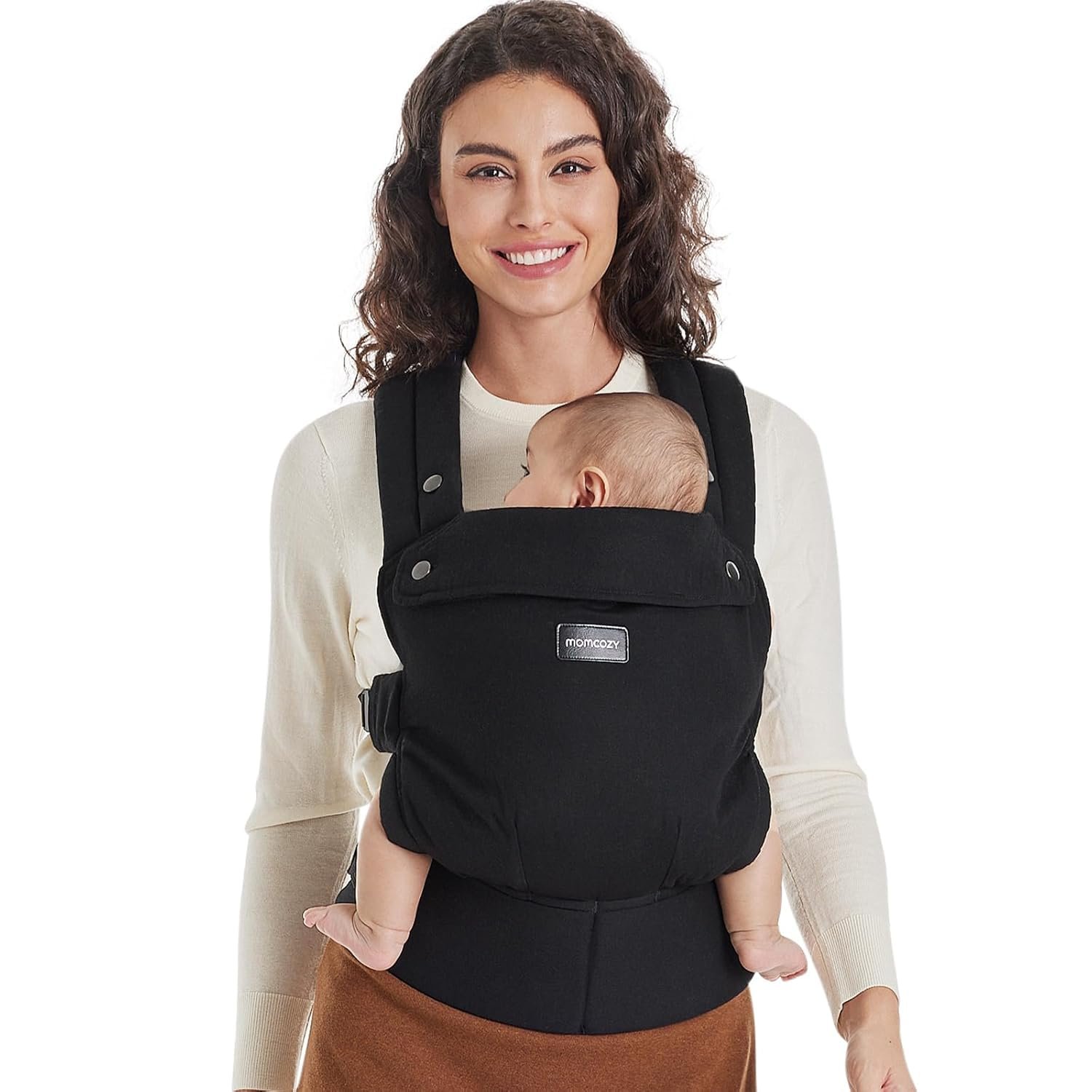 Momcozy Baby Carrier - Pure Cotton Carrier for 3-24 Months, Effortless to Put On, Ideal for Hands-Free Parenting, Enhanced Lumbar Support, Black